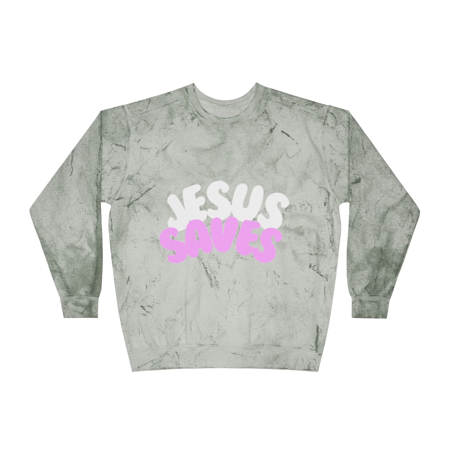 Jesus Saves Color Blast Crewneck Sweatshirt | Unisex Faith Apparel