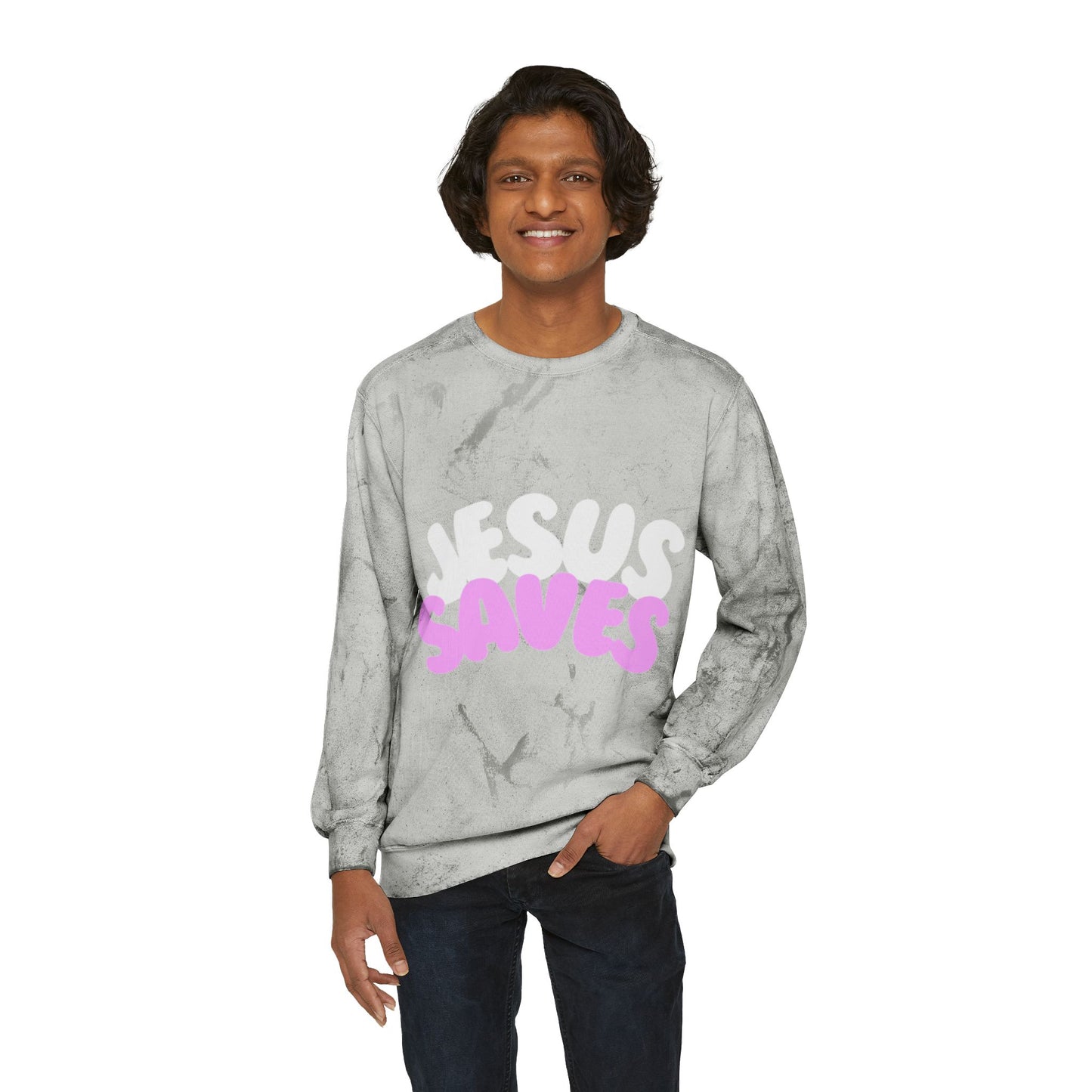 Jesus Saves Color Blast Crewneck Sweatshirt | Unisex Faith Apparel