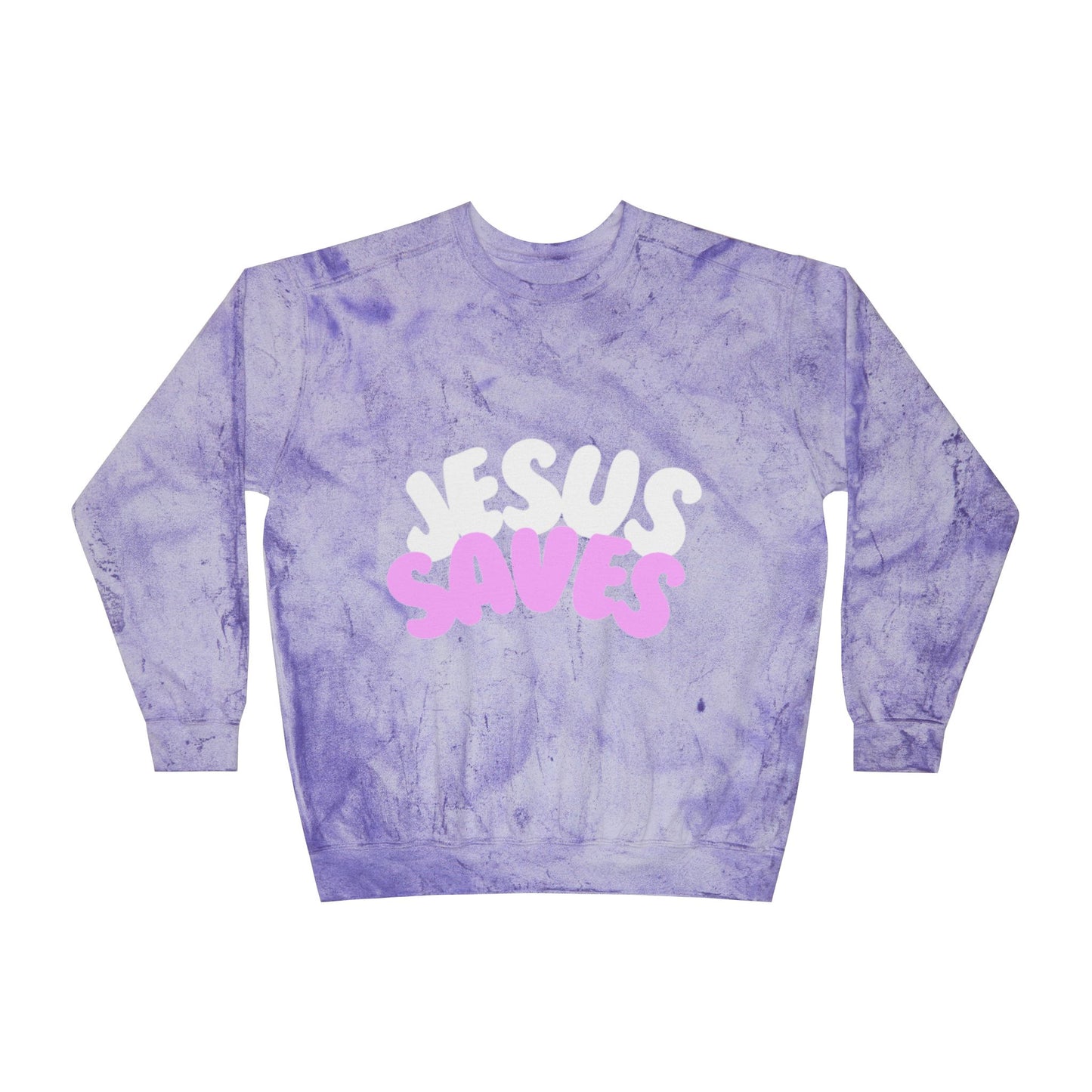 Jesus Saves Color Blast Crewneck Sweatshirt | Unisex Faith Apparel