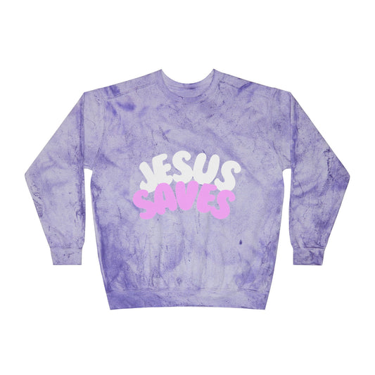 Jesus Saves Color Blast Crewneck Sweatshirt | Unisex Faith Apparel